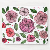 Blume in Aquarell und Tinte - Rosa und Grün Mousepad (Vorne)