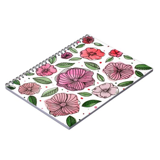 Blume in Aquarell und Tinte - Rosa und Grün Notizblock (Linke Seite)