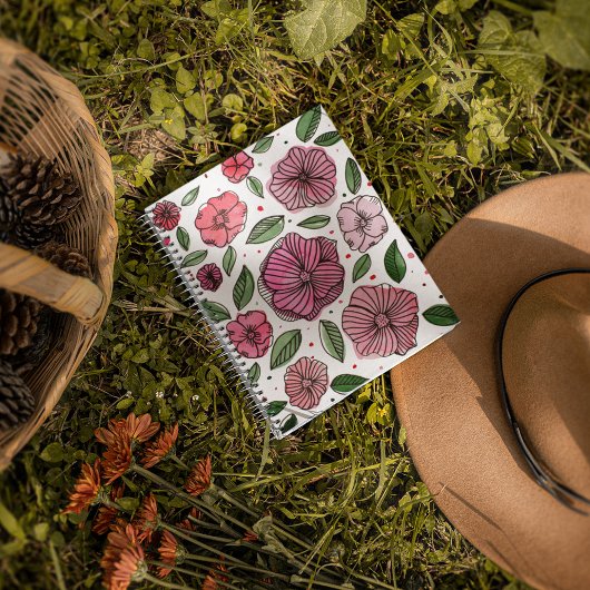 Blume in Aquarell und Tinte - Rosa und Grün Notizbuch