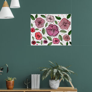 Blume in Aquarell und Tinte - Rosa und Grün Poster