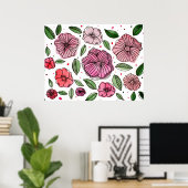 Blume in Aquarell und Tinte - Rosa und Grün Poster (Heimbüro)