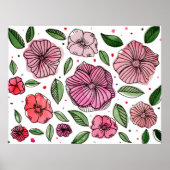 Blume in Aquarell und Tinte - Rosa und Grün Poster (Vorne)