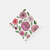 Blume in Aquarell und Tinte - Rosa und Grün Serviette (Ecke)