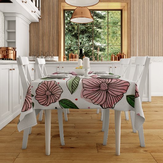 Blume in Aquarell und Tinte - Rosa und Grün Tischdecke