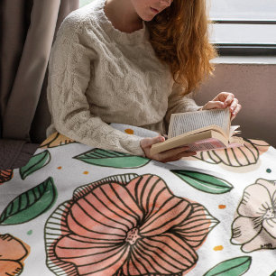 Blume in Aquarell und Tinte - Vintag Fleecedecke