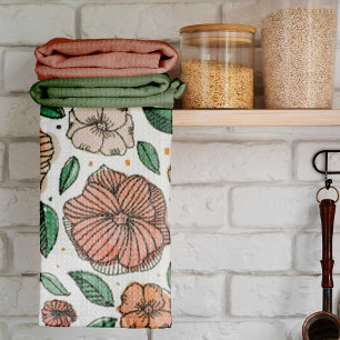 Blume in Aquarell und Tinte - Vintag Geschirrtuch