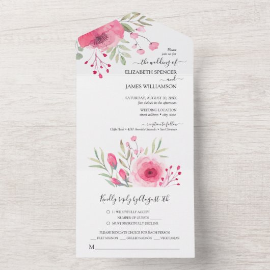 Blume in Aquarellfarbe All In One Einladung (Innen Boden)