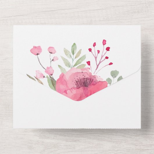 Blume in Aquarellfarbe All In One Einladung (Rückseite)