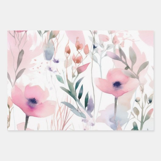 Blume in Aquarellfarbe Geschenkpapier Set (Vorderseite 3)