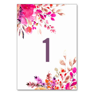 Blume in Aquarellfarbe. Hochzeitsreise im Garten Tischnummer