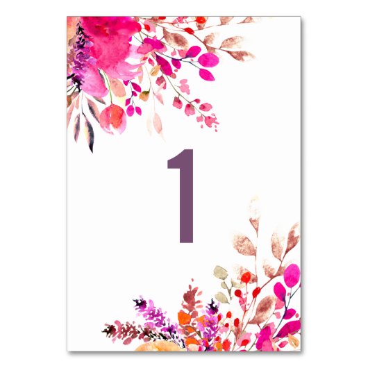 Blume in Aquarellfarbe. Hochzeitsreise im Garten Tischnummer (Rückseite)