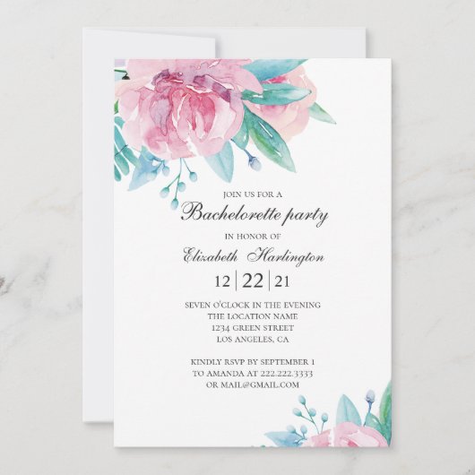 Blume in Aquarellfarbe. Junggeselinnen-Abschied Einladung (Vorderseite)