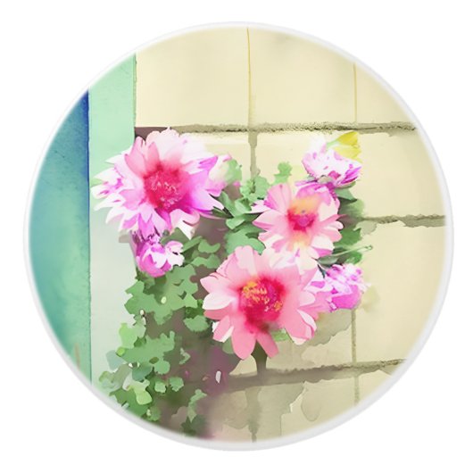 Blume in Aquarellfarbe Keramikknauf (Vorderseite)