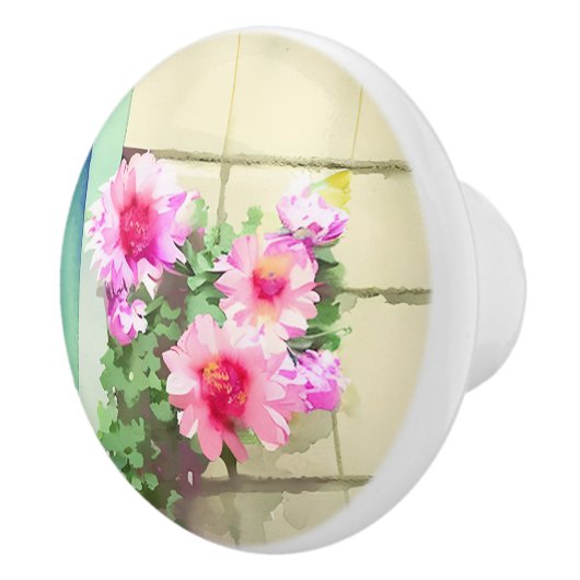 Blume in Aquarellfarbe Keramikknauf (Rechts)