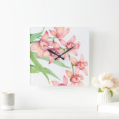 Blume in Aquarellfarbe Quadratische Wanduhr (Zuhause)