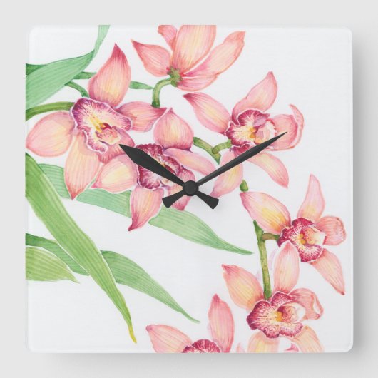 Blume in Aquarellfarbe Quadratische Wanduhr (Vorderseite)
