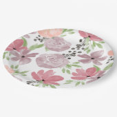 Blume in Aquarellfarbe, Rosa und Lilac Pappteller (Schrägansicht)