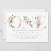 Blume in Aquarellfarbe Rose Gold Zum ersten Geburt Einladung (Vorderseite)