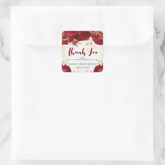 Blume in Aquarellfarbe Rot und Gold Süß 16 Quadratischer Aufkleber (Tasche)