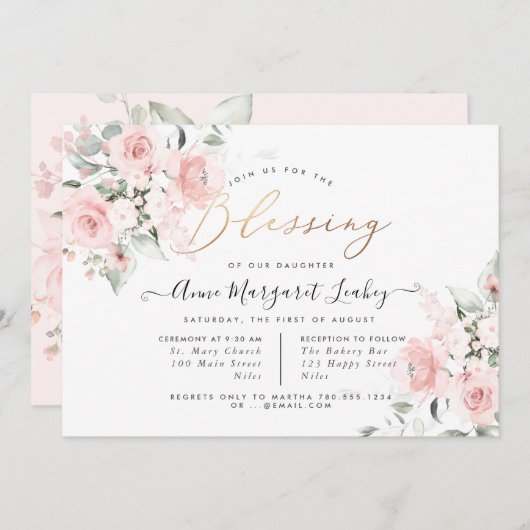 Blume in Aquarellfarbe Schwarze Rose Segen Einladung (Vorne/Hinten)