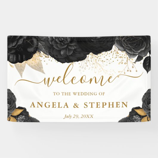 Blume in Aquarellfarbe und Gold Hochzeit Banner (Horizontal)
