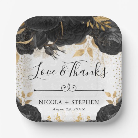 Blume in Aquarellfarbe und Gold Hochzeit Pappteller (Vorderseite)
