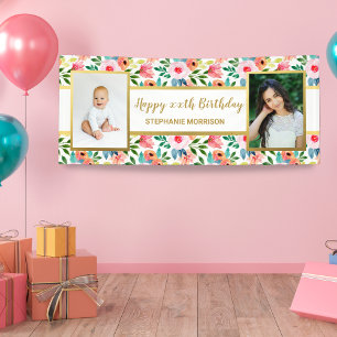 Blume in Aquarellfarben, 2 Foto, benutzerdefiniert Banner