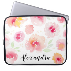 Blume in Aquarellfarben Personalisiert Name Laptop Laptopschutzhülle