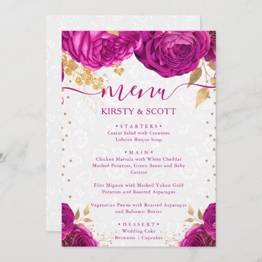 Blume in Aquarellfarben, Rosa und Gold Menükarte (Vorne/Hinten)