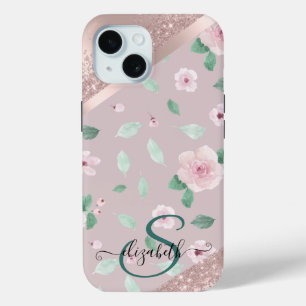 Blume in Aquarellfarben Rose Gold Monogramm Case-Mate iPhone Hülle