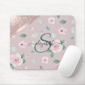 Blume in Aquarellfarben Rose Gold Monogramm Mousepad (Mit Mouse)
