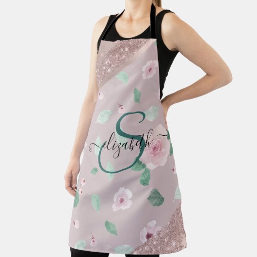 Blume in Aquarellfarben Rose Gold Monogramm Schürze (InSitu)