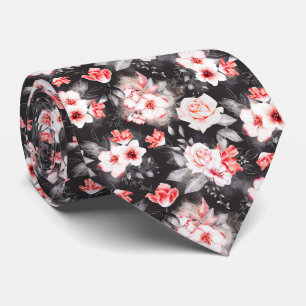 Blume in Aquarellfarben Rot Schwarz Krawatte