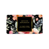 Blume in Aquarellfarben, schwarze Rücksendeadresse Adressaufkleber (Vorne)