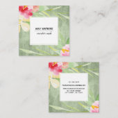 Blume in Aquarellfarben über rustikales Grünholz Quadratische Visitenkarte (Vorne/Hinten)