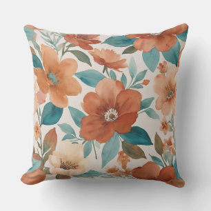 Blume in Beige, aquamarin und Rost Kissen