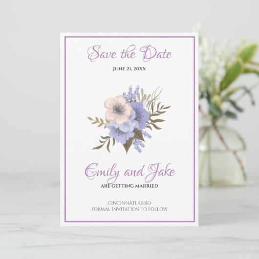 Blume in Beige und Lavendel Save The Date (Stehend Vorderseite)
