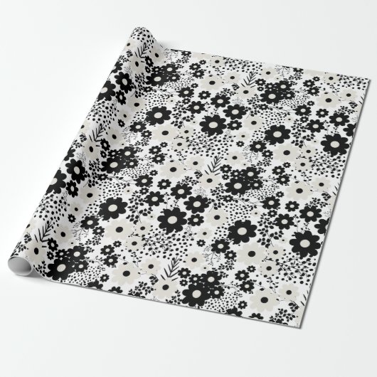 Blume in Beige und Schwarz Geschenkpapier (Ungerollt)