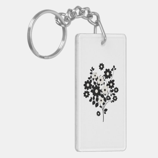 Blume in Beige und Schwarz Schlüsselanhänger (Vorderseite links)