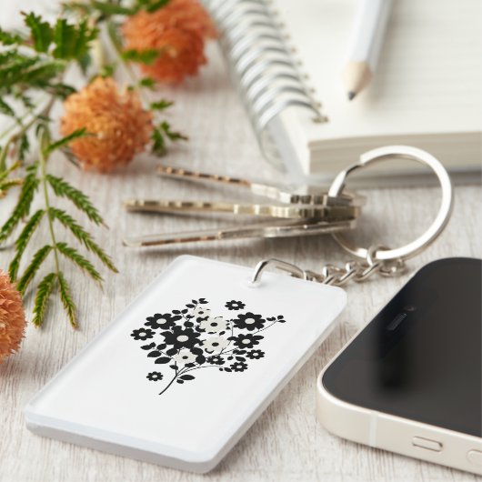 Blume in Beige und Schwarz Schlüsselanhänger (Vorderseite rechts)