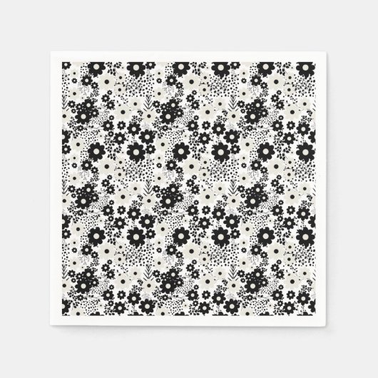 Blume in Beige und Schwarz Serviette (Vorderseite)