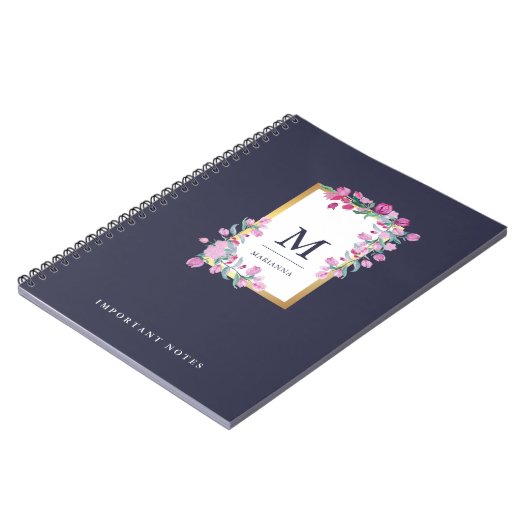 Blume in Blau, Gold und Rosa Notizblock (Linke Seite)