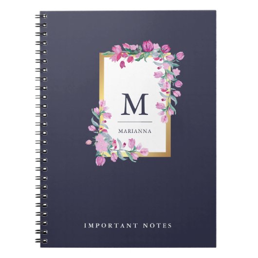 Blume in Blau, Gold und Rosa Notizblock (Vorderseite)