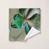 Blume in Blau, Grün und Grau Badhandtuch Set (Waschlappen)
