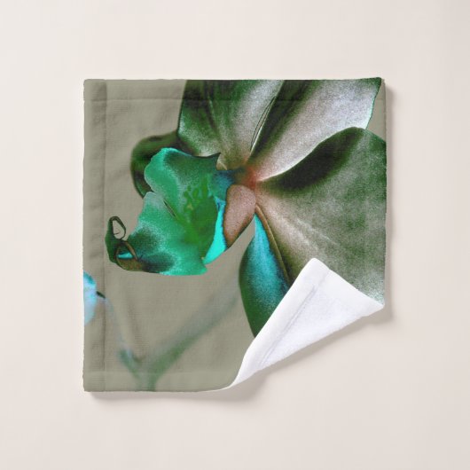 Blume in Blau, Grün und Grau Badhandtuch Set (Waschlappen)