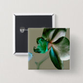 Blume in Blau, Grün und Grau Button (Vorne & Hinten)