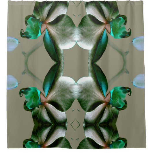 Blume in Blau, Grün und Grau Duschvorhang (Vorderseite)