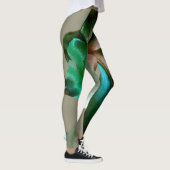 Blume in Blau, Grün und Grau Leggings (Rechts)