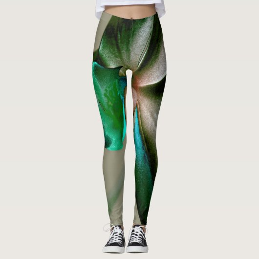 Blume in Blau, Grün und Grau Leggings (Vorderseite)