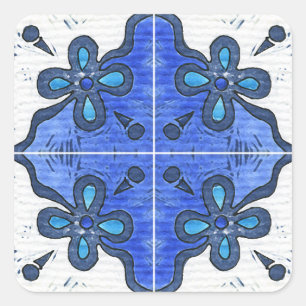 Blume in Blau Inspiriert von portugiesischer Azule Quadratischer Aufkleber